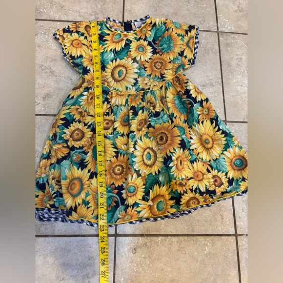 Vintage 90s Rare Editions Sunflower Gingham trim Dress – Girls 6X - Picture 5 of 7